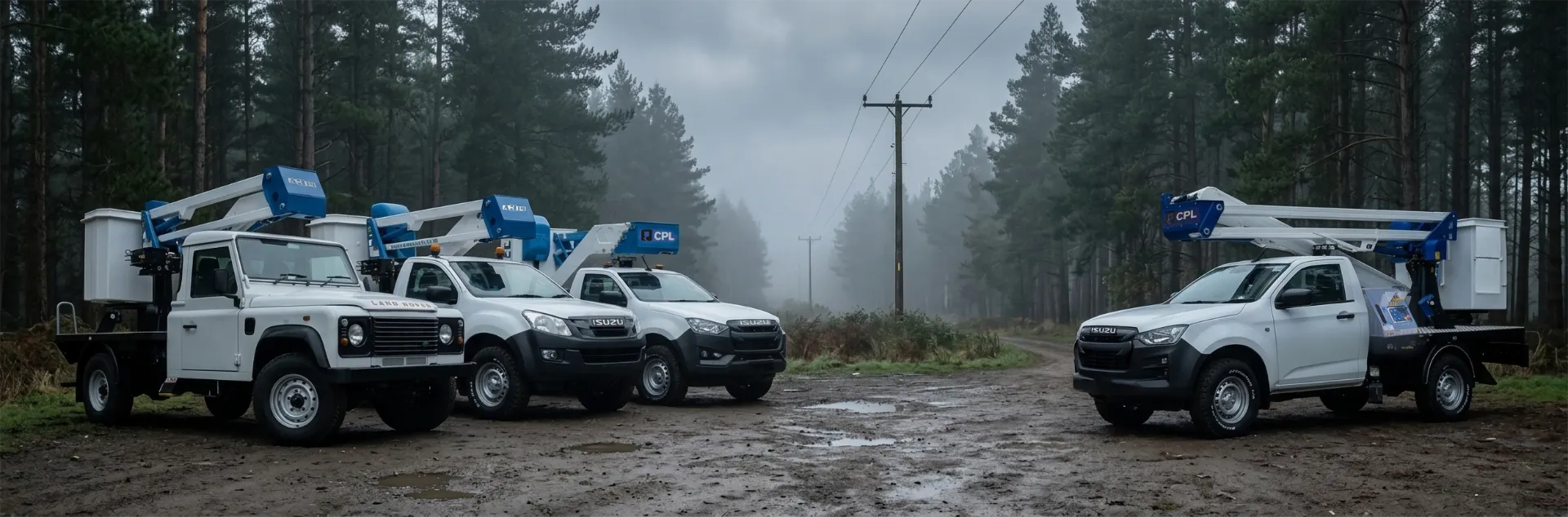 Three generations of CPL pickup-mounted cherry pickers